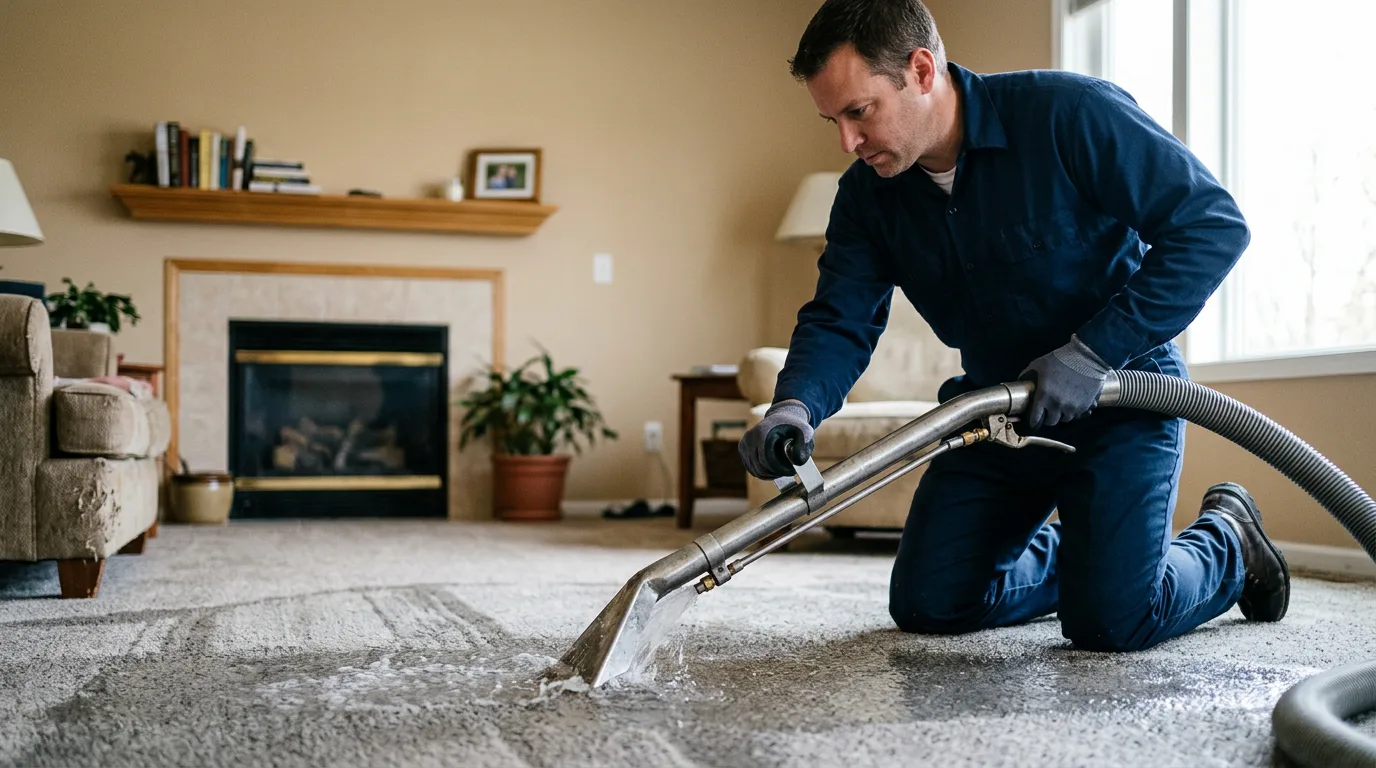 Water damage restoration technician working near Grant, MI